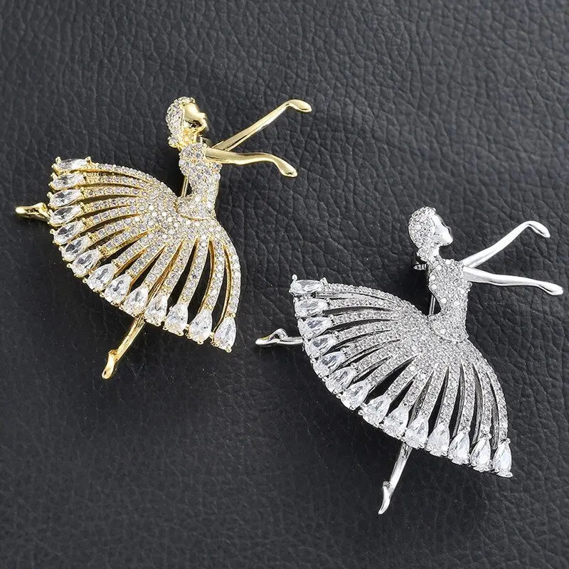 Ballerina Dancer Rhinestone Brooch for Women