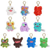 A collection of colorful plush monster keychains featuring rabbit, bear, and other quirky animal designs.