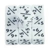 A set of ten white acrylic D6 counter dice showing various combinations of plus and minus signs.