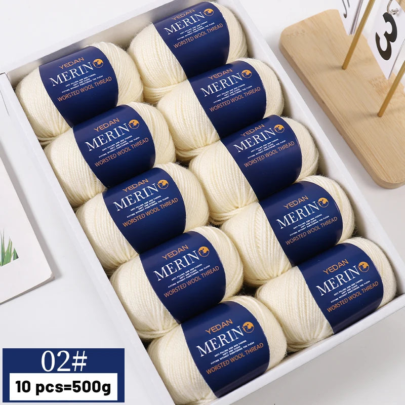 A box of YEDAN MERIN worsted wool thread yarn balls for knitting projects