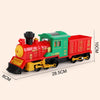 A red and green Christmas steam train toy featuring a locomotive and carriages.