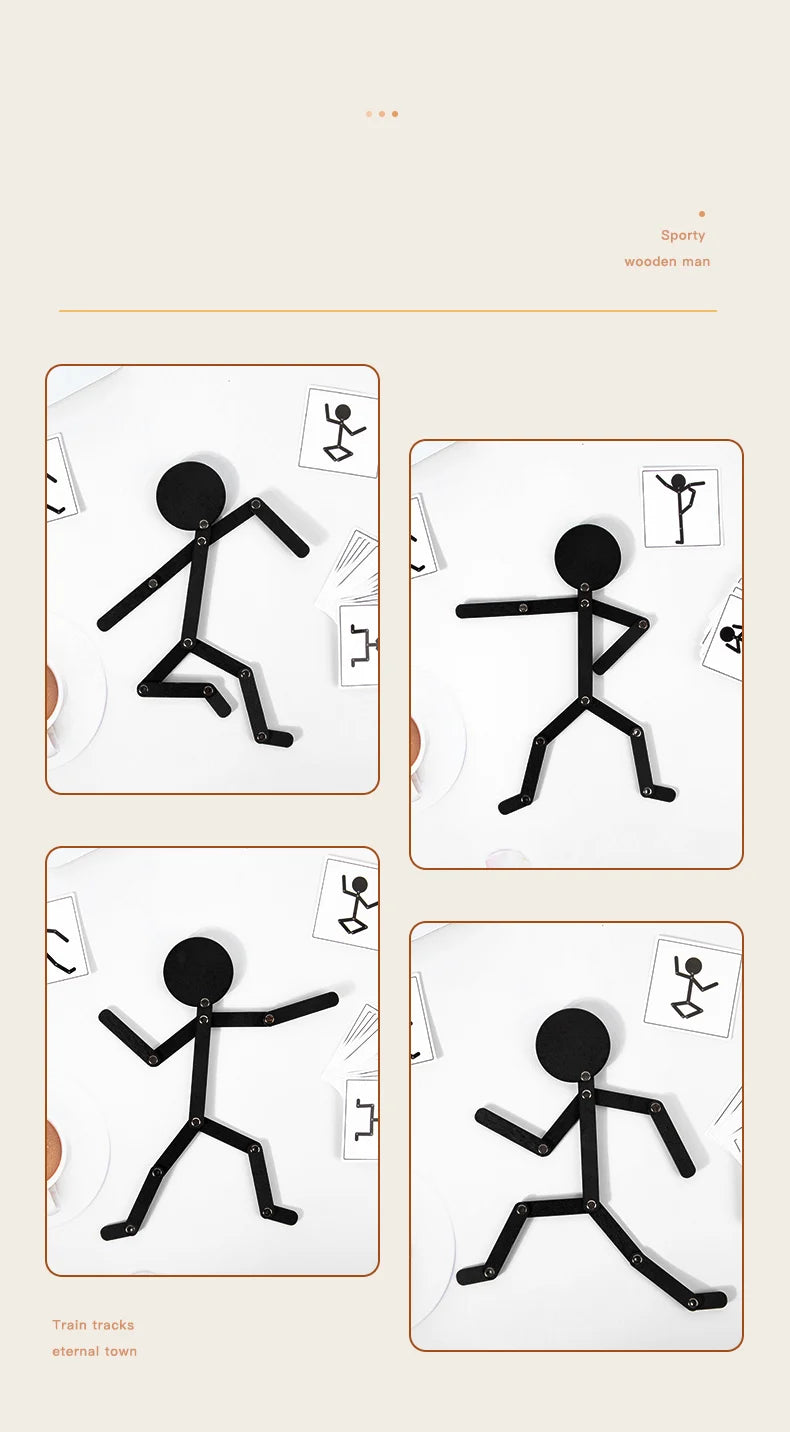 A set of wooden sports pose jigsaw puzzles depicting various athletic figures like a running man and a standing figure.
