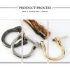 Three stages of product process showing the creation of bamboo-style bag handles for DIY projects.