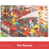 A jigsaw puzzle depicting firefighters rescuing a cat from a burning red fire truck.