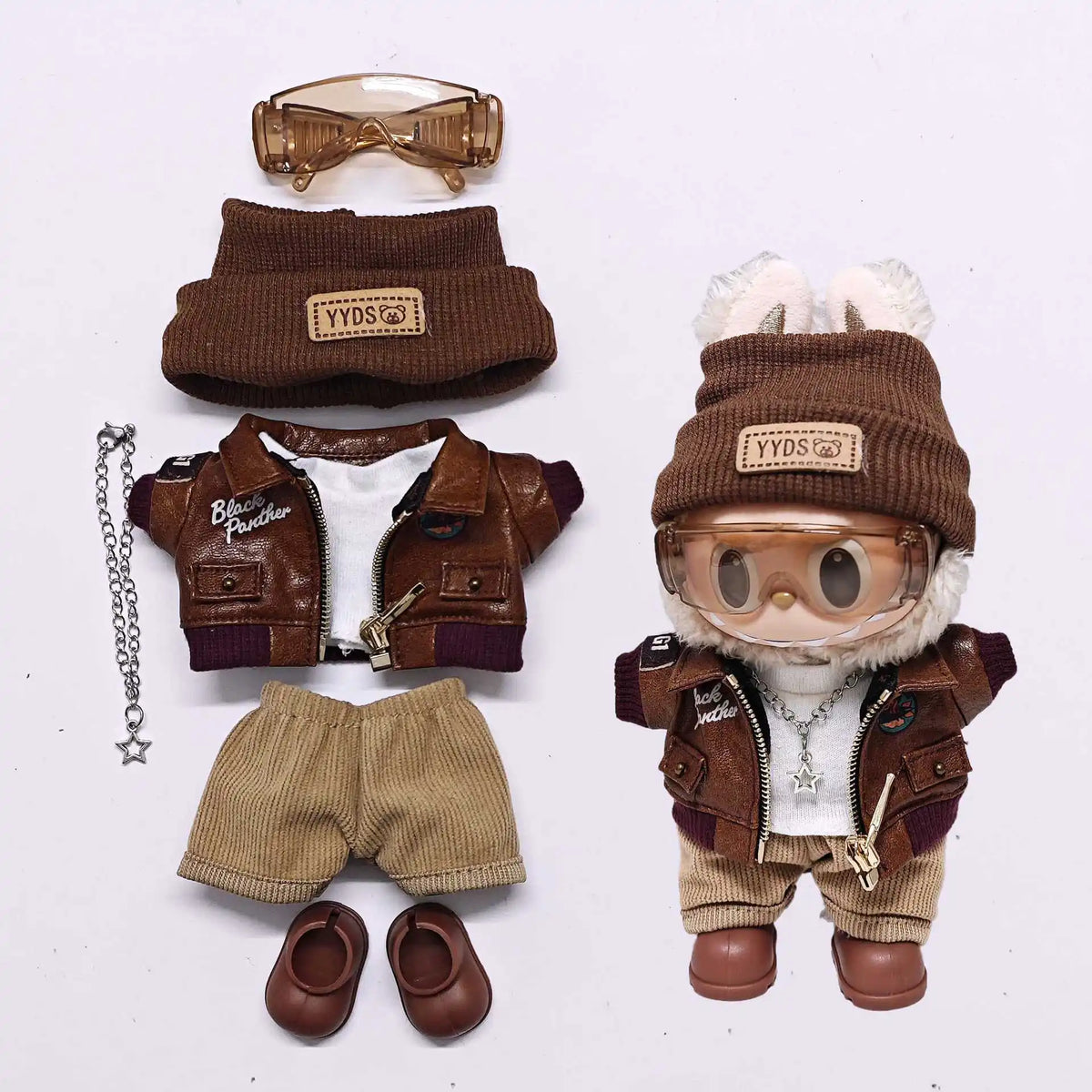 Retro Leather Jacket for 15/17cm Labubu Dolls