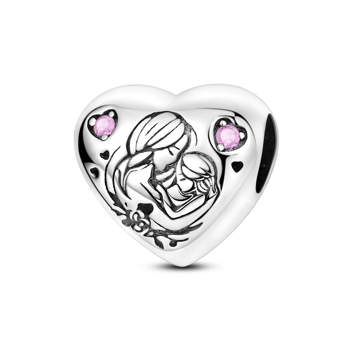 Silver-Plated Heart Charm Bead with Cubic Zirconia for Bracelets and DIY Jewelry