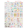 A grid display of 30 pieces of colorful temporary tattoos featuring various designs for kids and adults