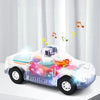 A transparent gear car with lights and music is shown, illustrating the concept of a baby not being able to put it down.
