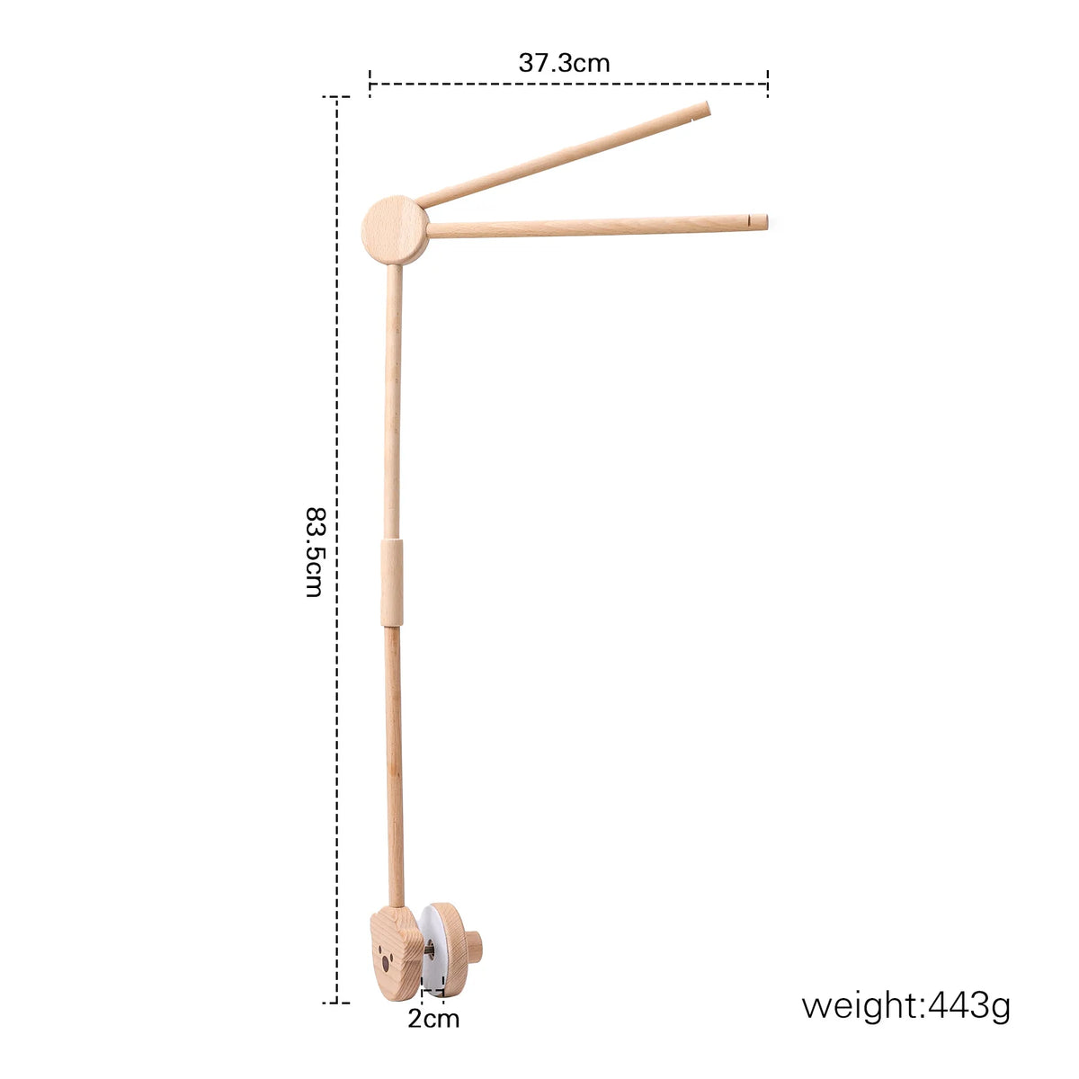 Wooden felt forest animal crib mobile with a long bar and hanging weight