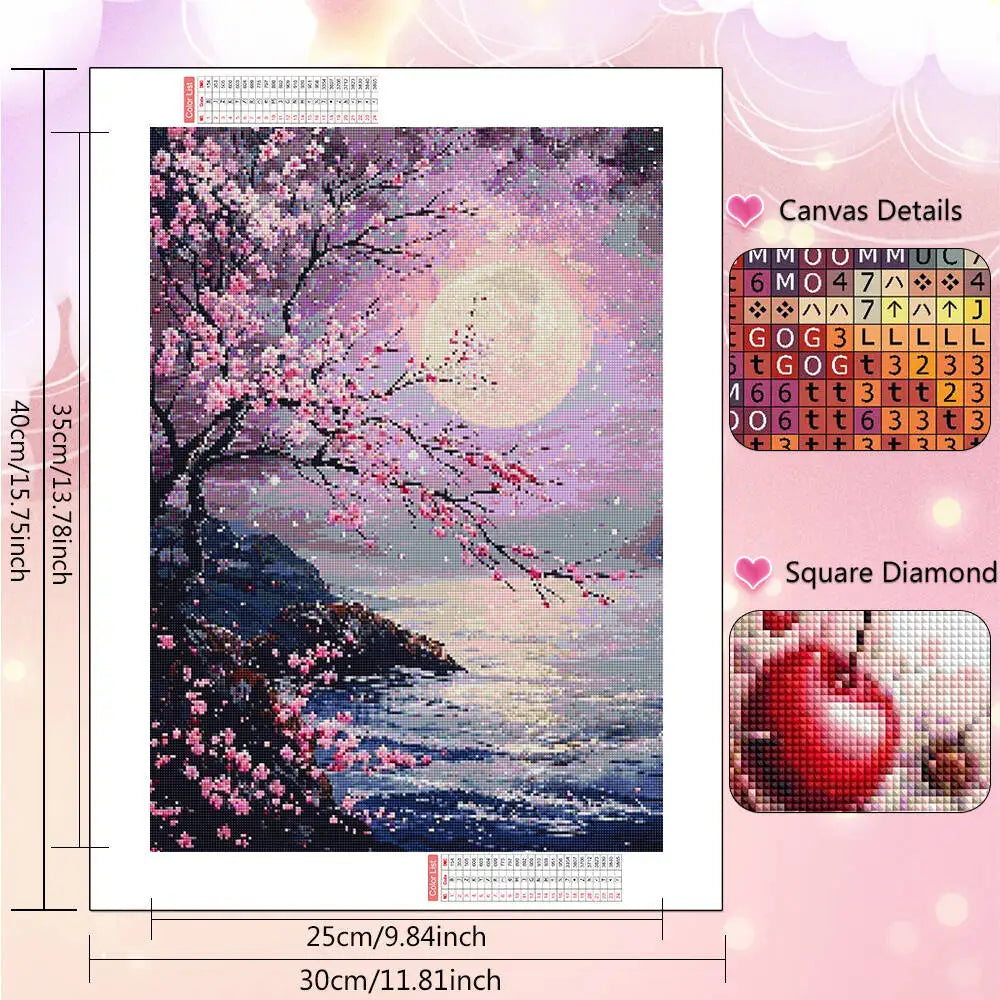 Full Drill Diamond Painting Kit - Moonlit Tree Landscape Art
