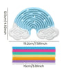 A silicone busy board featuring a blue wavy cloud shape with white accents and a stack of colorful silicone rings.