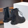 Black girls' ankle boots with a double zip and anti-skid rubber sole displayed on a white surface.