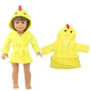 A yellow cartoon animal bathrobe and nightgown set for a doll