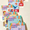 A stack of sticker puzzle kits featuring dinosaur and animal designs on colorful cardboard boxes.