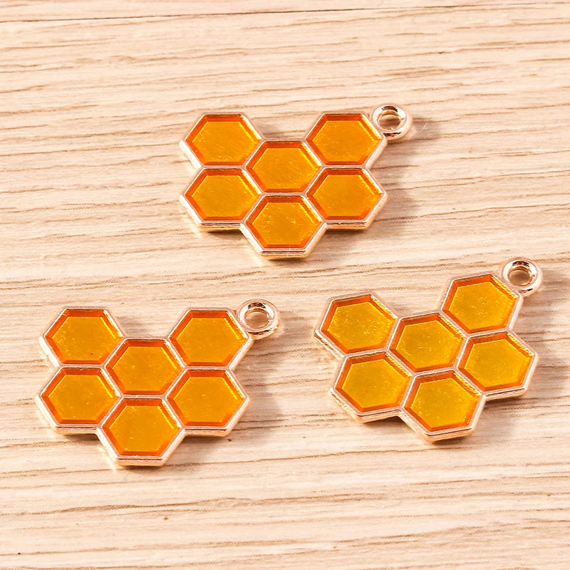 Gold Enamel Honeybee Charms for Jewelry Making (Set of 10)