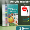 A set of 36 colored acrylic markers packaged in a clear plastic case for art and painting