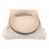 A 12-inch ocean drum with a hardwood shell is shown resting inside its natural linen carry bag.