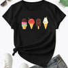 Black women's t-shirt featuring a graphic print of various ice cream cones.