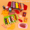 A set of 27 plastic food items including various colored and shaped pieces for a mini barbecue pretend play kitchen