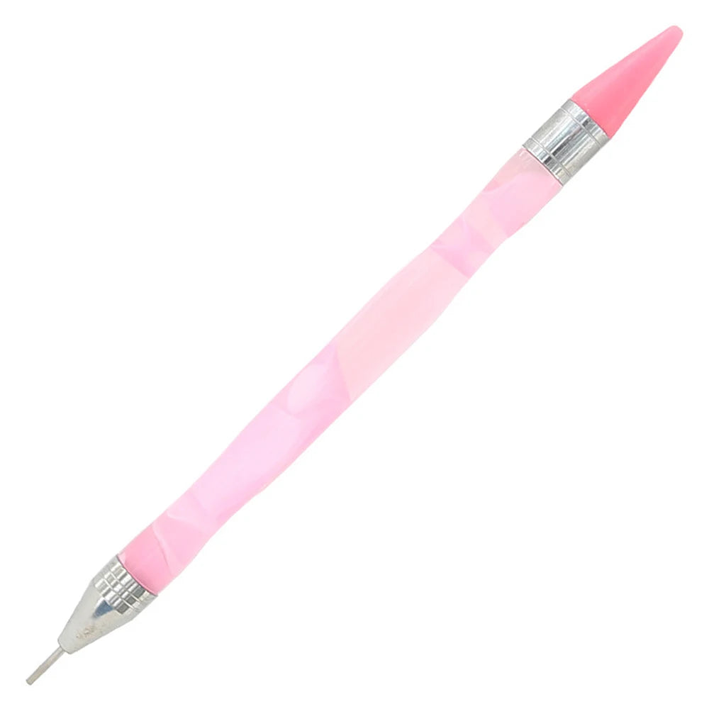A pink double-head diamond painting pen with a silver cap and wax tip.