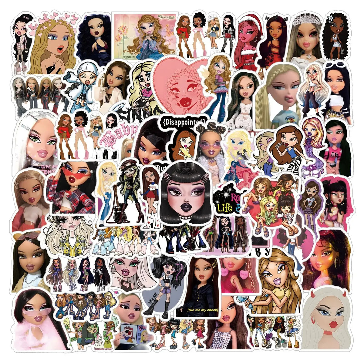 A collection of cartoon Bratz doll stickers and decals for DIY decoration