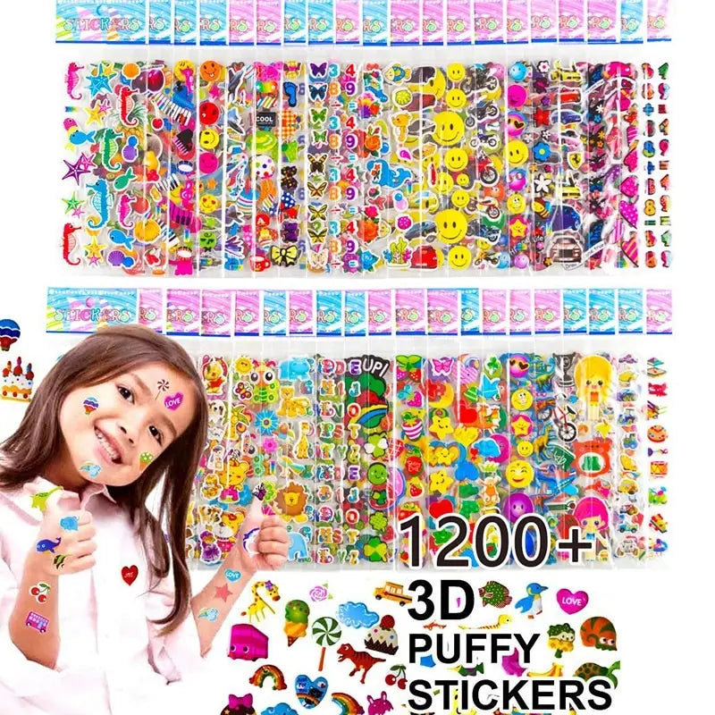 40 Mixed Puffy Animal & Cartoon Sticker Pack for Kids