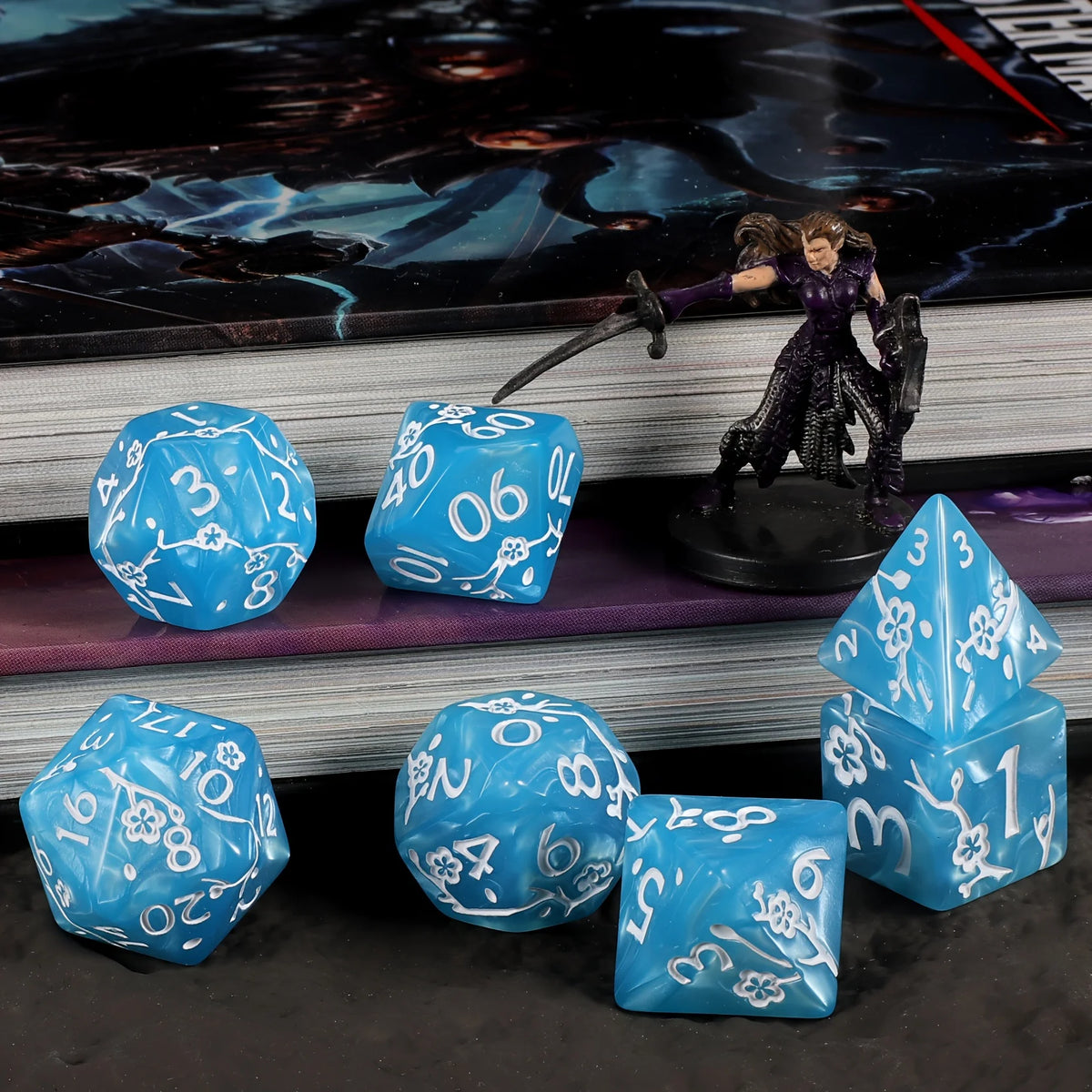 Plum Flower Polyhedral Dice Set (7 Pieces)