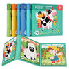 A set of Level Up puzzles featuring animals, fruit, and traffic scenes for children.