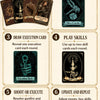 How to play guide for a card game showing setup, choosing players, drawing execution cards, playing skills, shooting or execu
