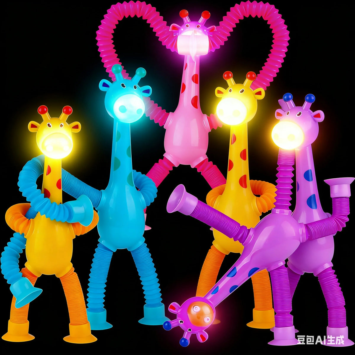LED Giraffe Pop Tube Fidget Toys with Suction Cups (Set of 4)