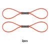 Two bright orange rubber slingshots with black grips are shown.