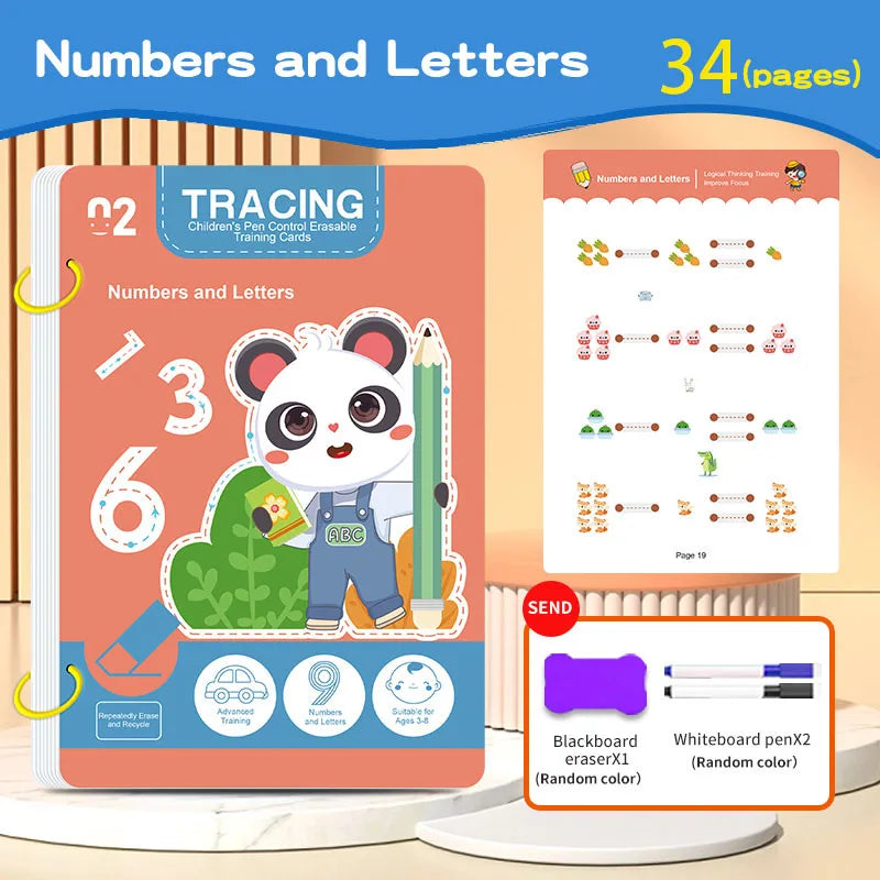 Reusable Magic Tracing Workbook for Kids with Pen and Eraser