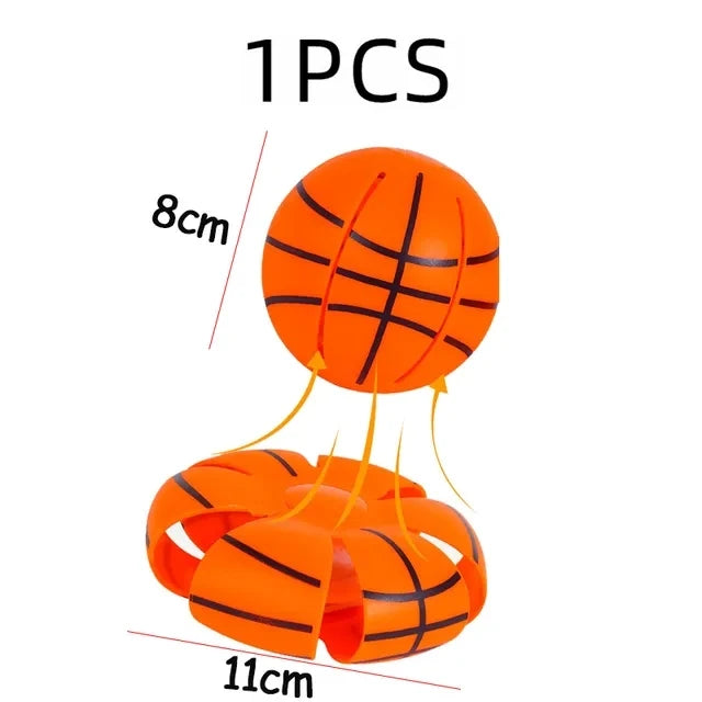 An orange inflatable basketball toy with a handle and a smaller version.