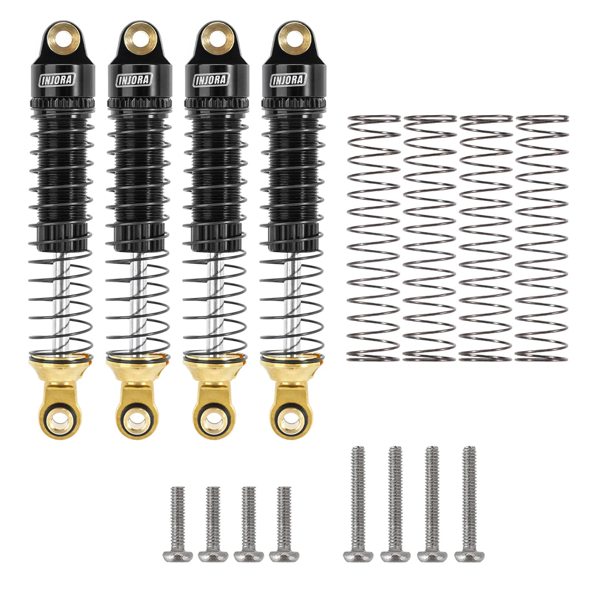 Set of black and silver brass and aluminum threaded shock absorbers for 1/18 RC crawler upgrades