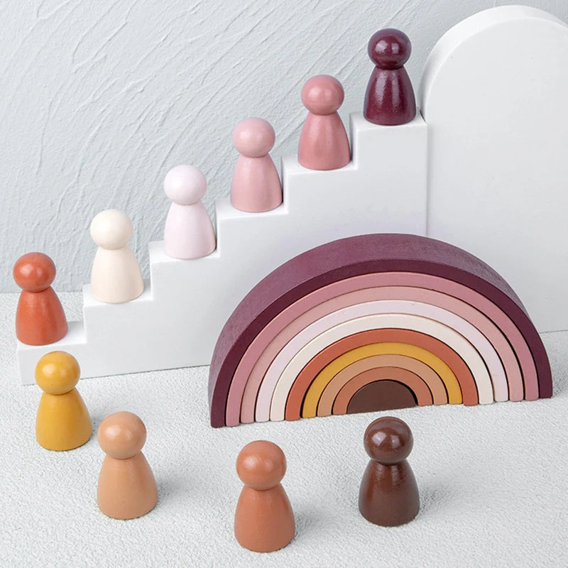 Wooden Rainbow Arch Building Blocks - Montessori Stacking Toy for Kids