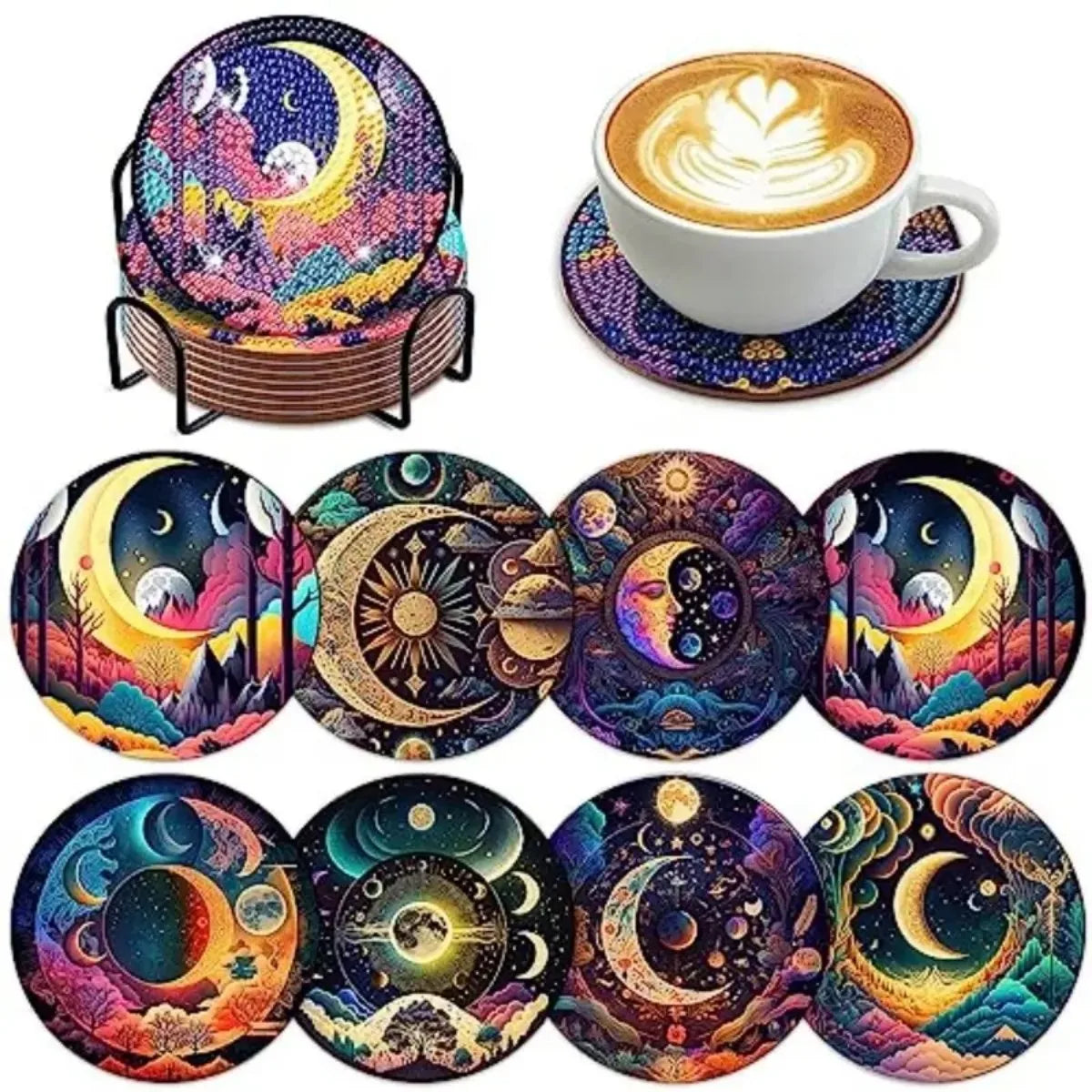 Sparkling Rhinestone Diamond Painting Coaster Set with Holder