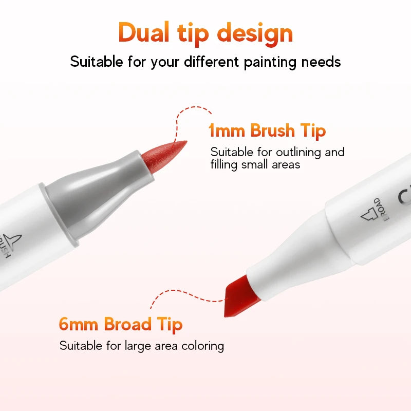 Dual-Tip Alcohol Art Marker Set with Brush and Broad Tips
