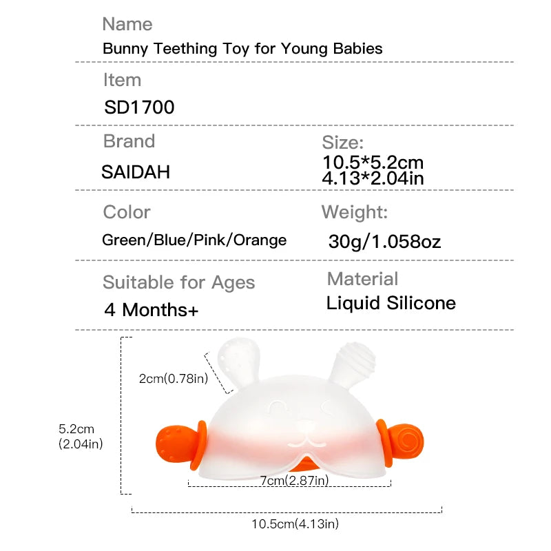 Bunny Silicone Teething Toy with Hidden Handle