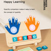 A wooden finger counting set showing hands and numbered blocks for teaching quantity concepts.
