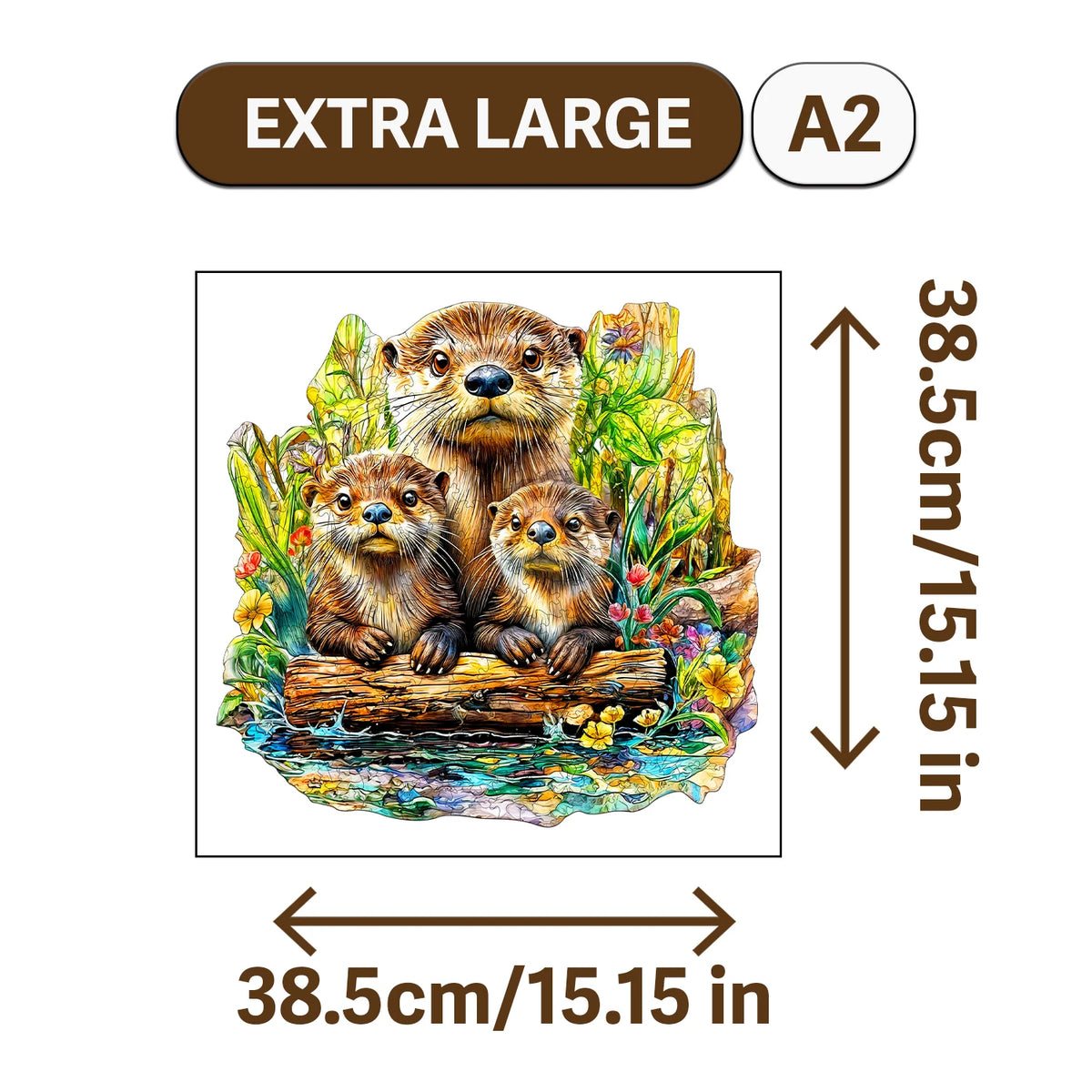 Extra large A2 jigsaw puzzle featuring three adorable elephant home wooden figures.