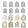 A set of 12 3D silicone molds featuring various house, love, and Christmas themed ornaments in a light gray color.