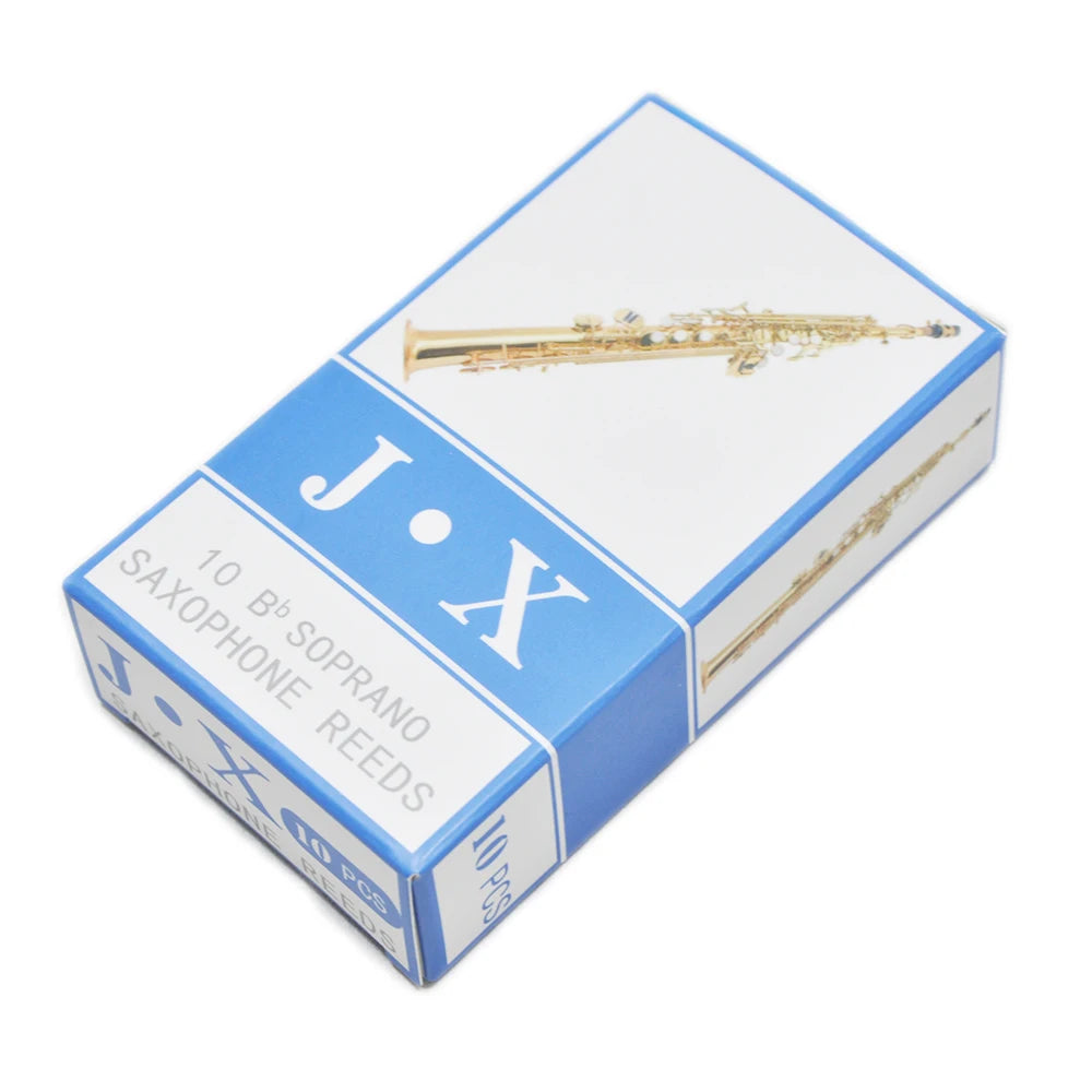 A box containing a 10-pack of saxophone and clarinet reeds labeled J.X.