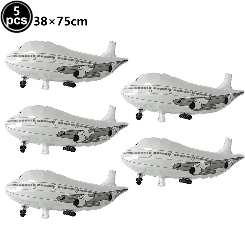Five clear foil balloon airplane models for birthday party decor