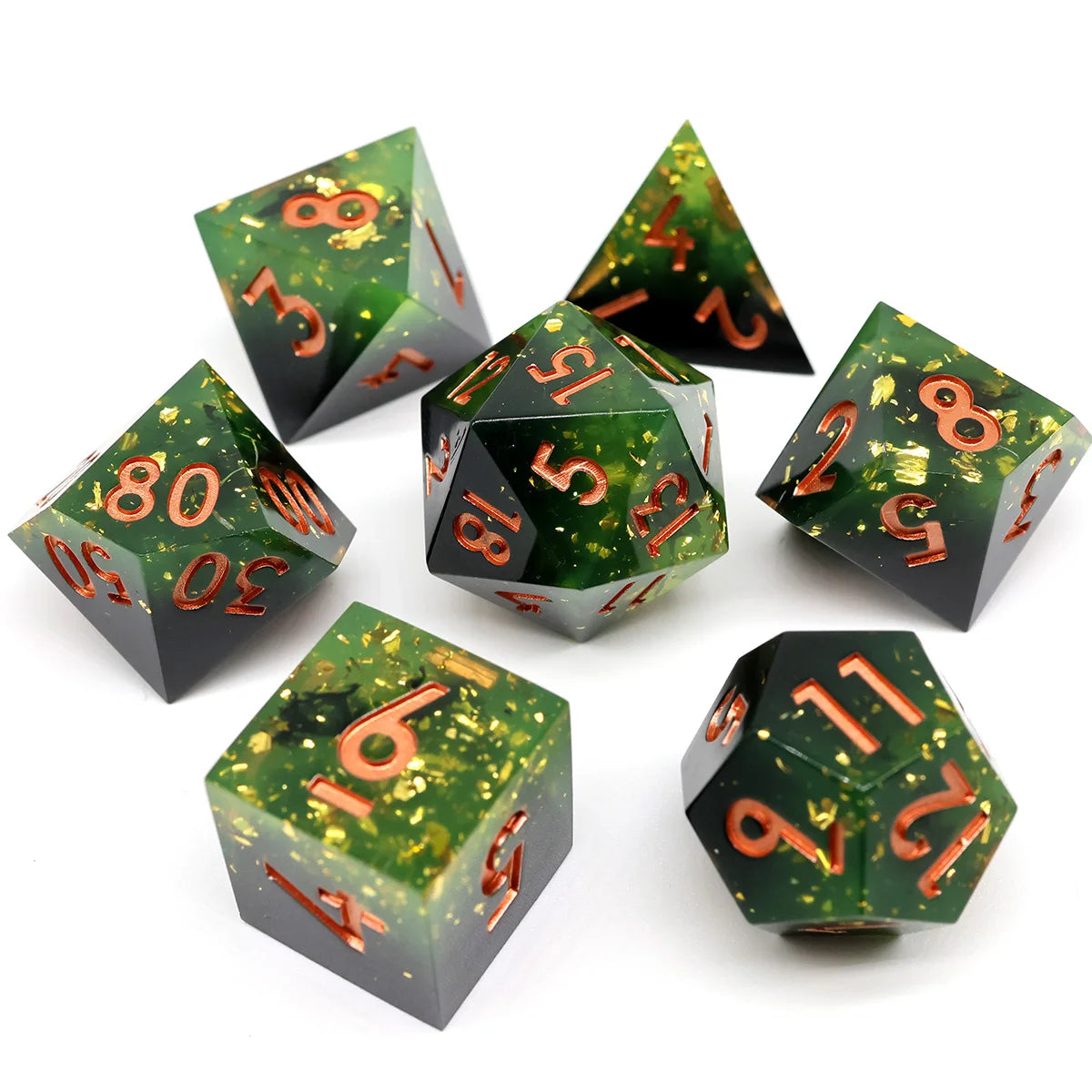 Handmade Resin Polyhedral Dice Set with Sharp Edges