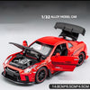 A red 1/32 alloy model car of a Nissan GTR R35 diecast model with sound and light effects.