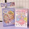 A colorful sticker book featuring a 3D cabin scene for creative kids with various decorative elements.