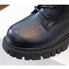 Black girls' ankle boots with laces and an anti-skid rubber sole