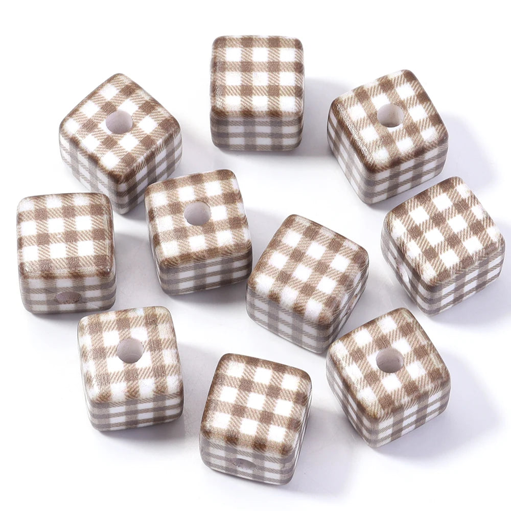 Classic Plaid Acrylic Cube Beads for Jewelry Making