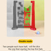 A translucent puzzle block set with colored cubes and a red tower, demonstrating a double-mode game.