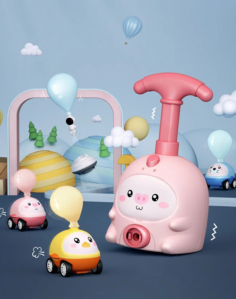Balloon-Powered Car Science Toy with Launcher Tower